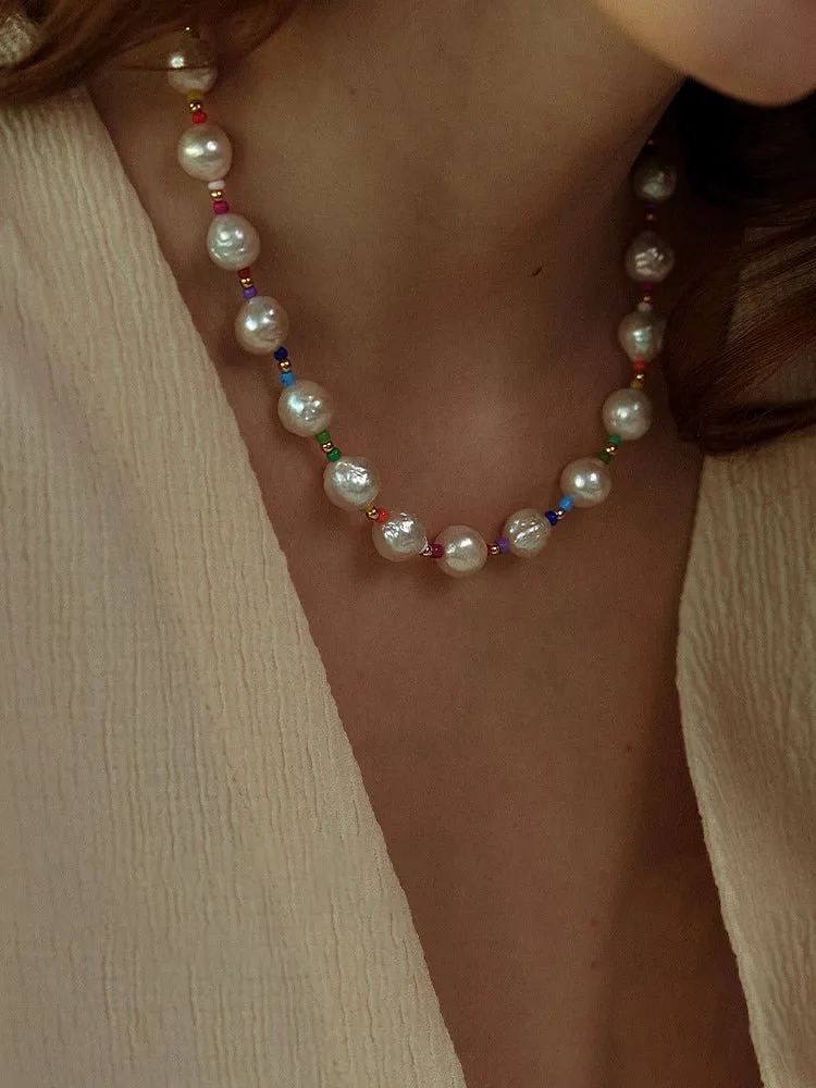 Colorful Beaded Baroque Pearl Necklace