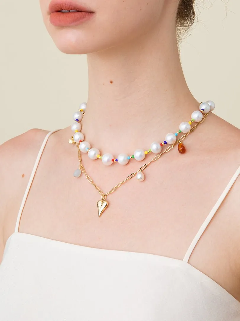 Colorful Beaded Baroque Pearl Necklace