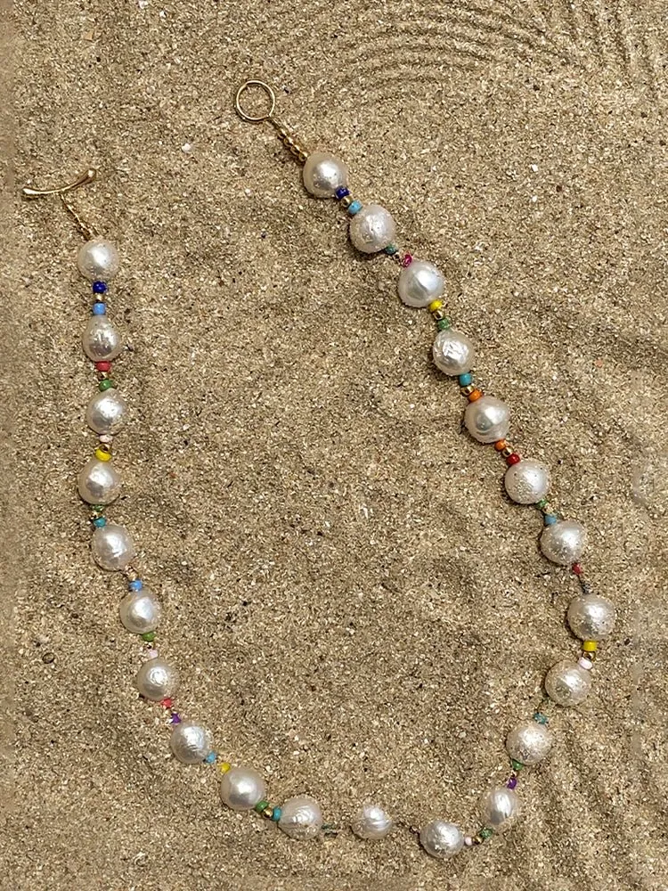 Colorful Beaded Baroque Pearl Necklace