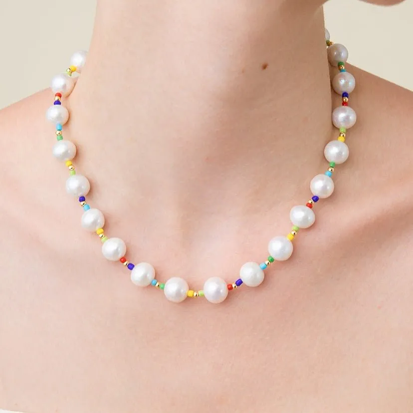 Colorful Beaded Baroque Pearl Necklace