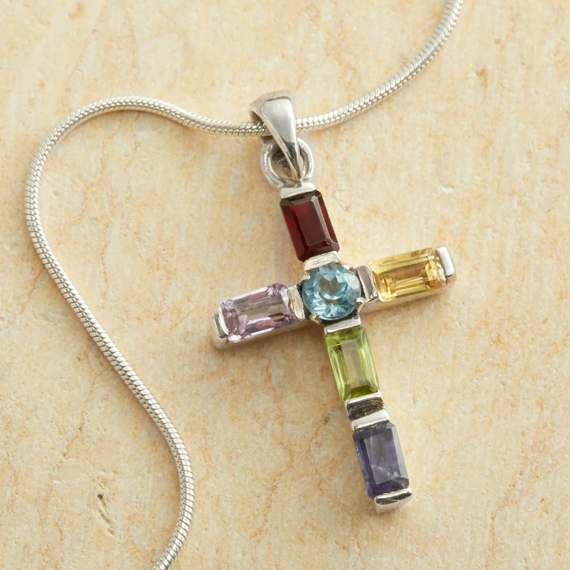 Colorful Cross Gemstone Necklace