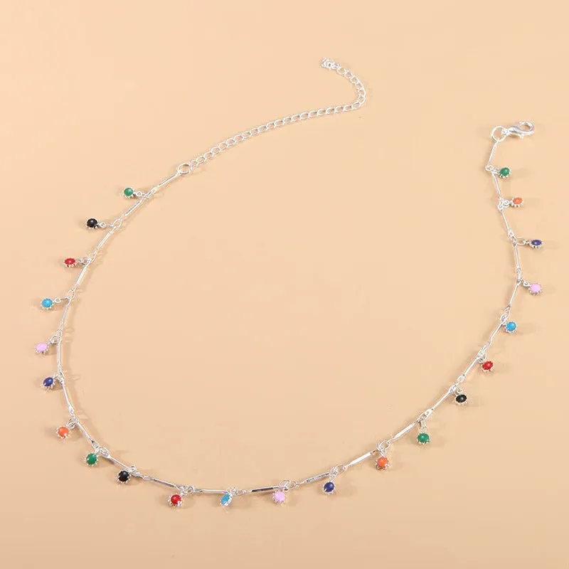 Colorful Fashion Rhinestone Tassel Pendant Choker Necklace