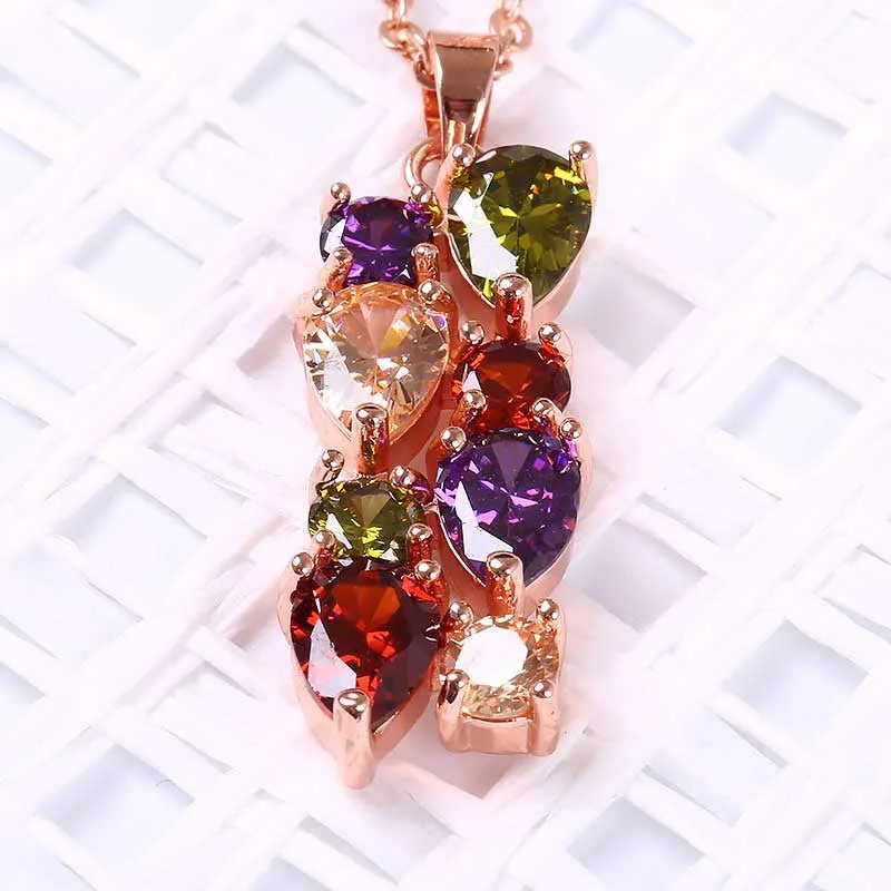 Colorful Jewelry Sets Cubic Zircon Hypoallergenic Rose Gold Plated Necklace/ Earrings/Ring Wedding Jewelry for Women