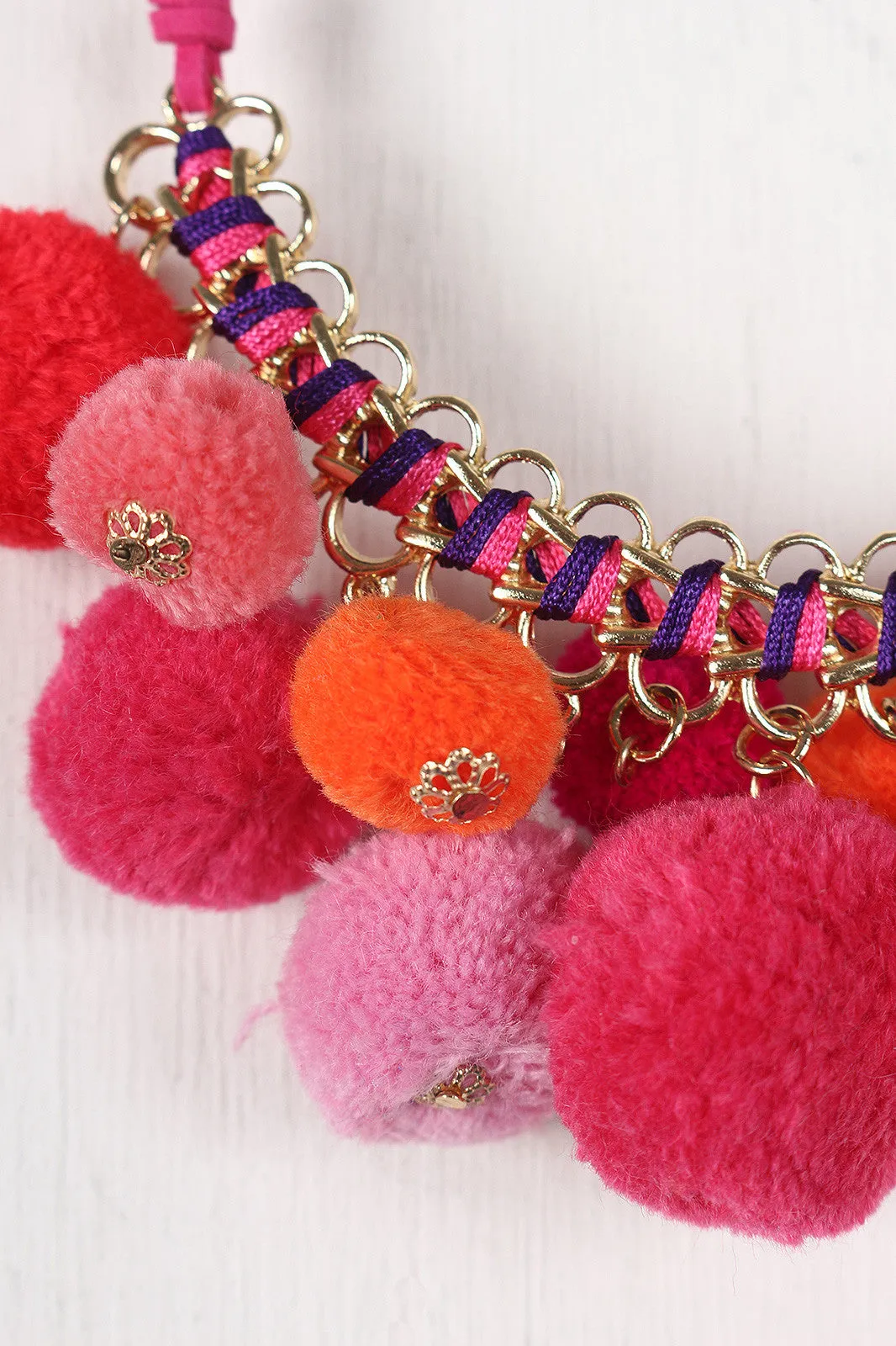 Colorful Pom Pom Statement Necklace Set