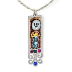 Colorful Stoned Mezuzah Necklace.