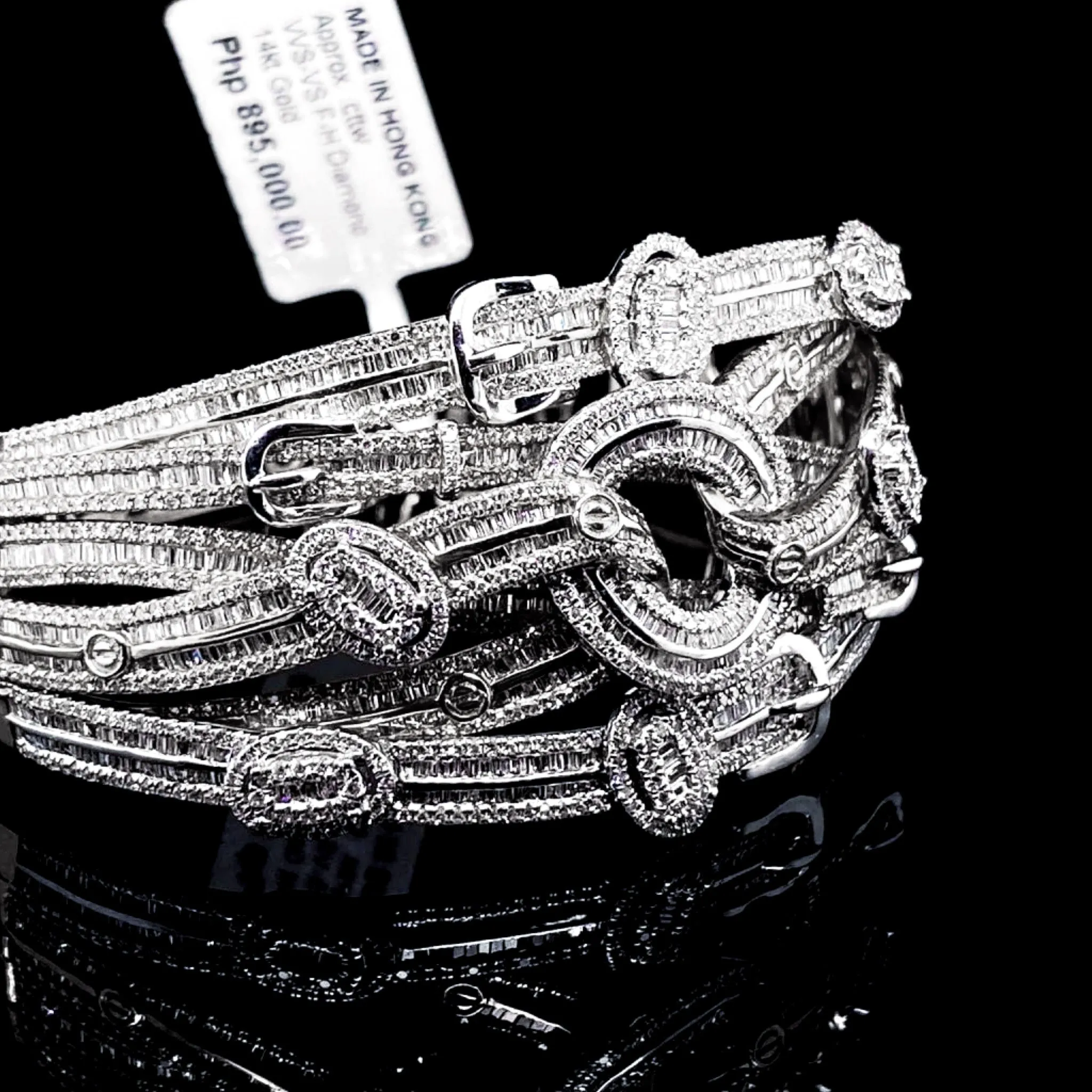 Crossover Multi-Layer Statement Deco Paved Band Bracelet Diamond Bangle 14kt