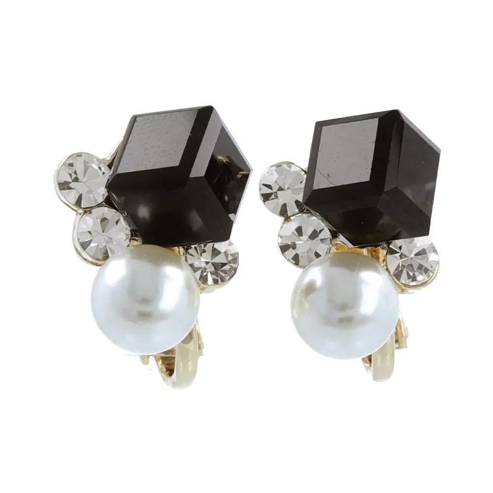 Crystal Cube Clip On Earrings