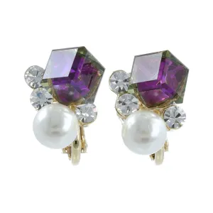 Crystal Cube Clip On Earrings