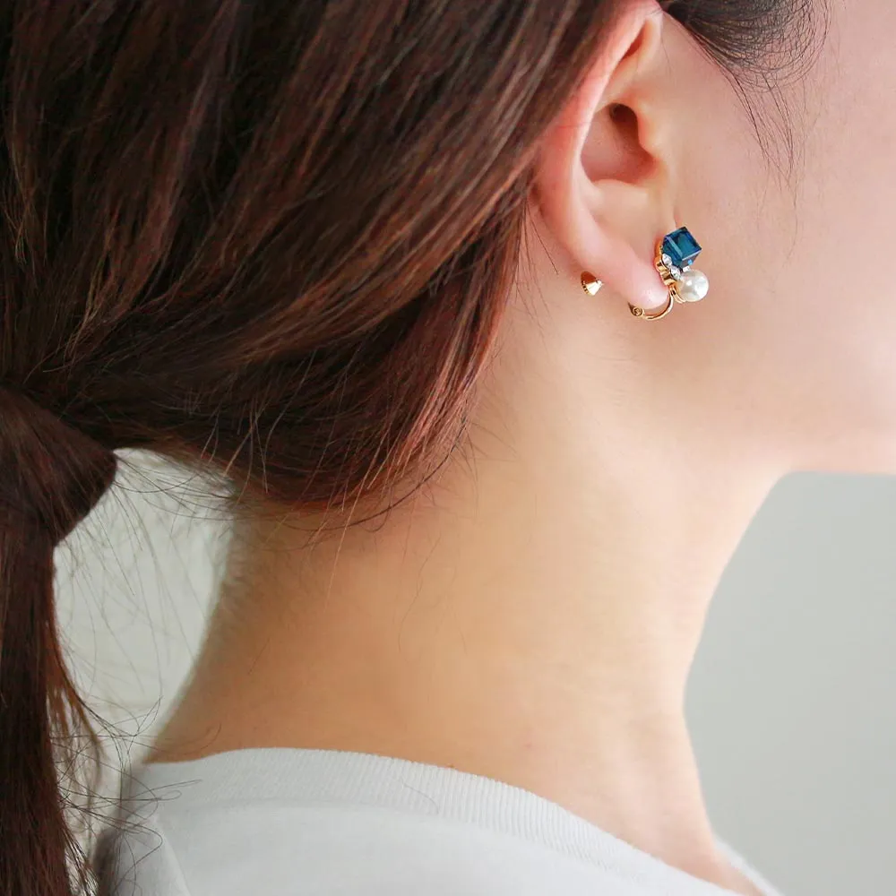 Crystal Cube Clip On Earrings