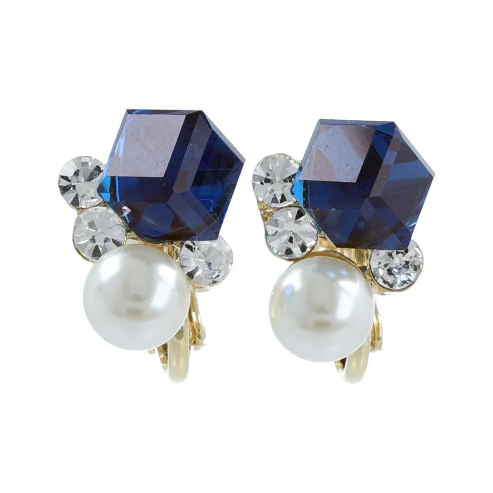 Crystal Cube Clip On Earrings