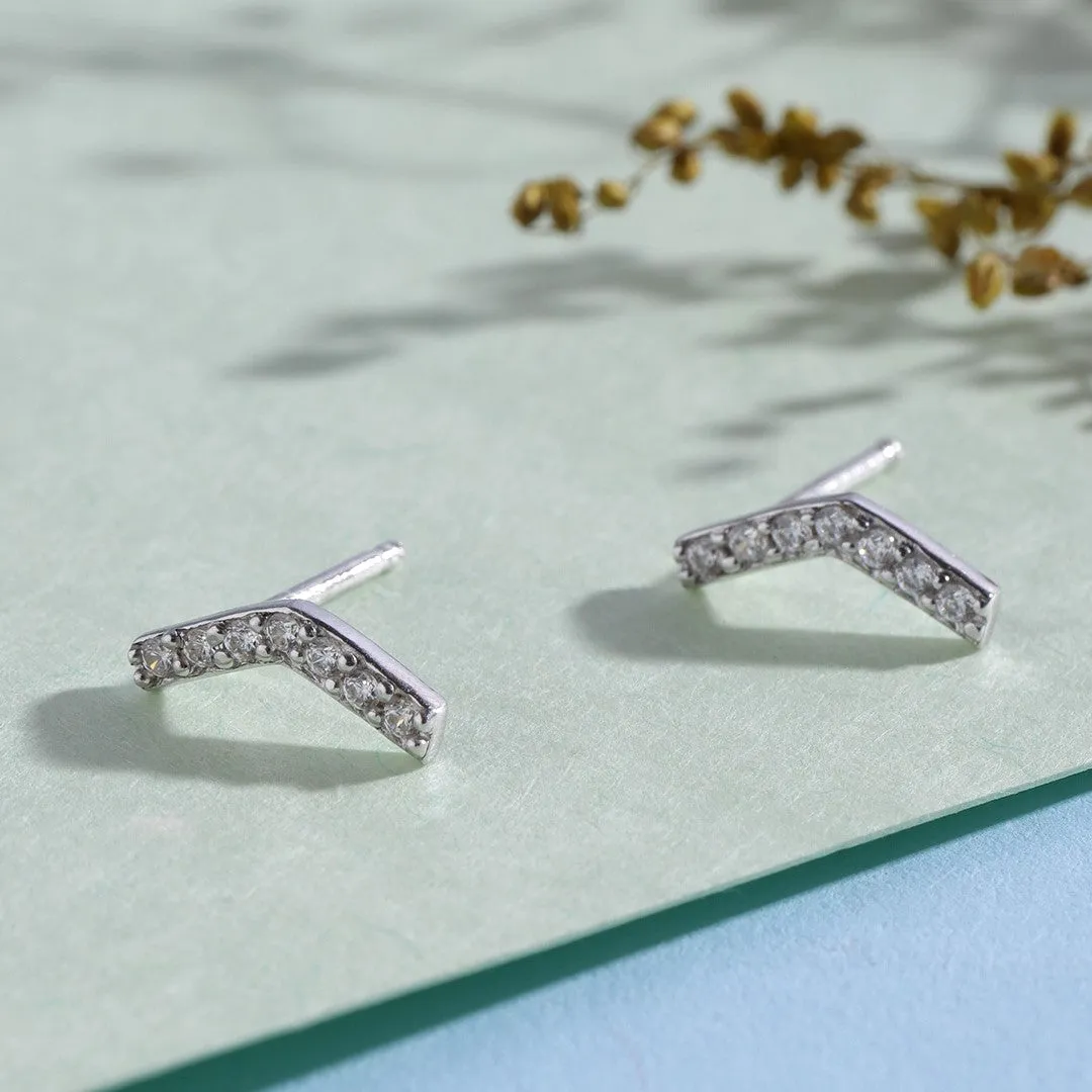 CZ Studded Minimal Rhodium Plated 925 Sterling Silver Studs