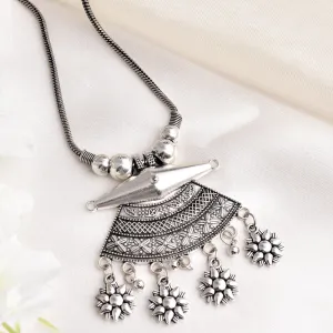 Designer German Silver Kolhapuri Long Pendant Necklace