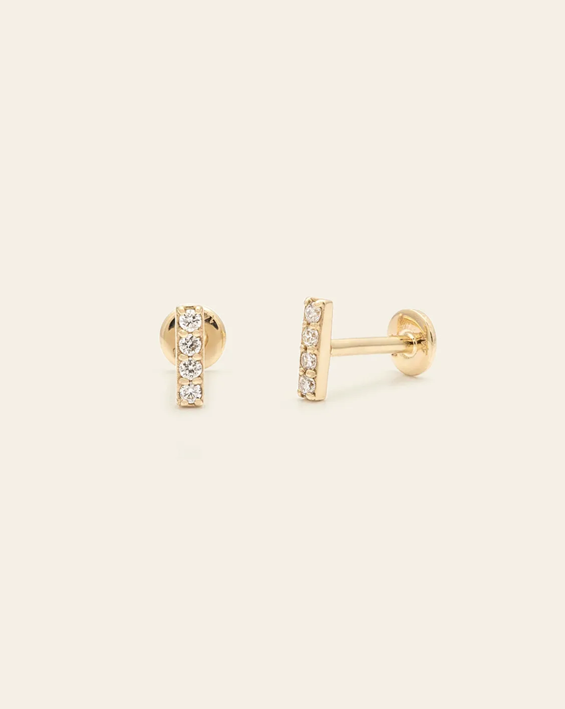 Diamond Bar Stud - 14k Solid Gold