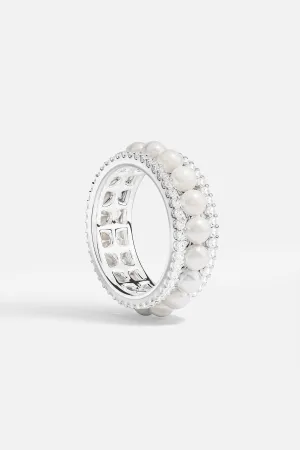 Double Paved Hoop Ring with Pearls