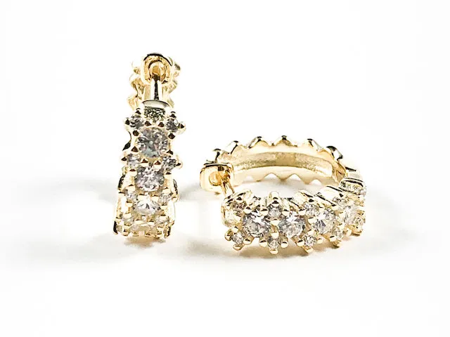 Elegant Fine CZ Huggie Style Gold Tone Silver Earrings