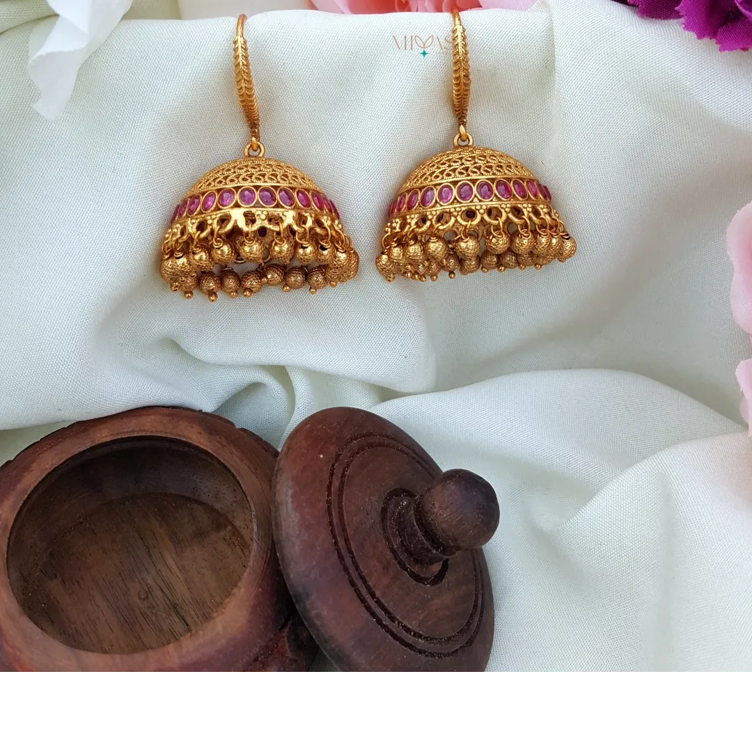 Elegant Matt Finish Jhumka - Ruby