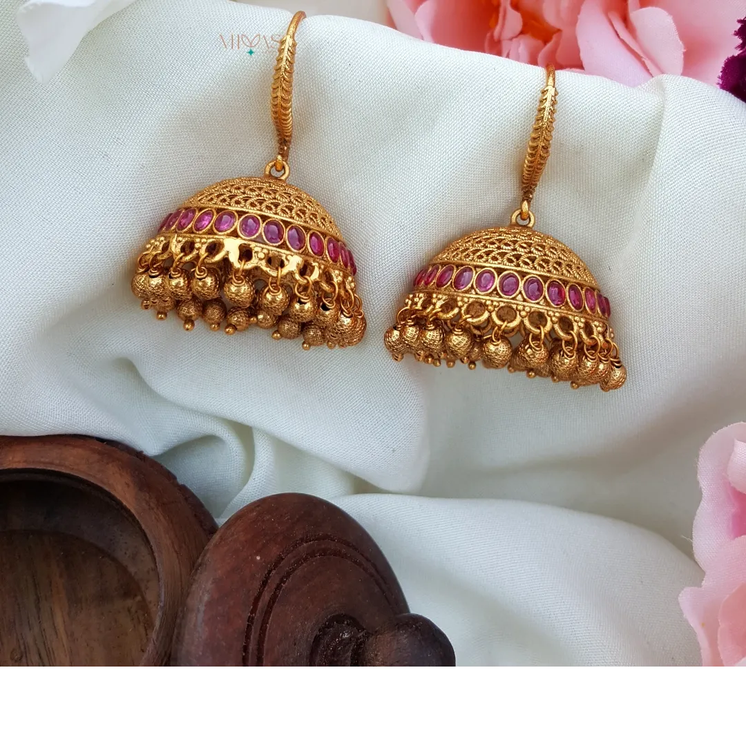 Elegant Matt Finish Jhumka - Ruby