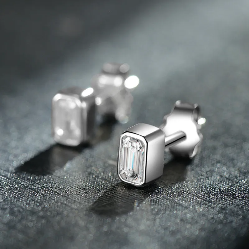 Elegant S925 Sterling Silver Rectangular Zircon Stud Earrings