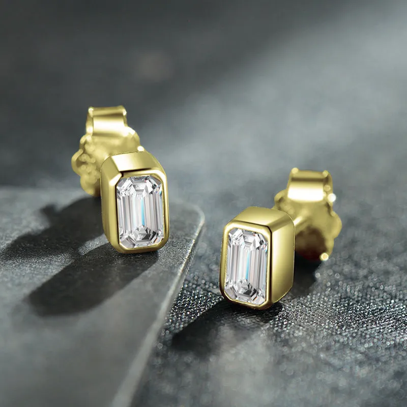 Elegant S925 Sterling Silver Rectangular Zircon Stud Earrings