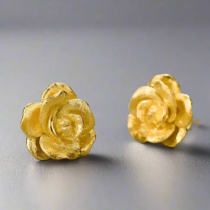 Elegant Vintage Camellia Flower Stud Earrings