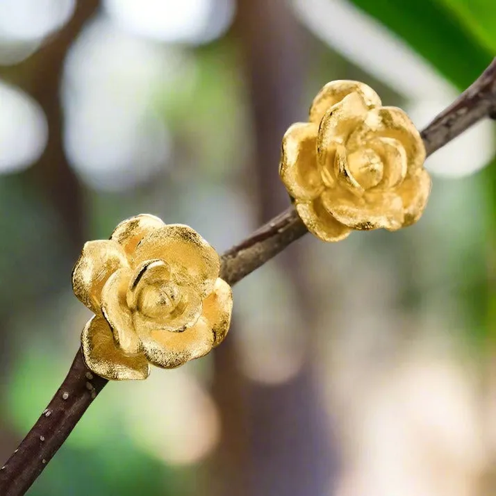 Elegant Vintage Camellia Flower Stud Earrings