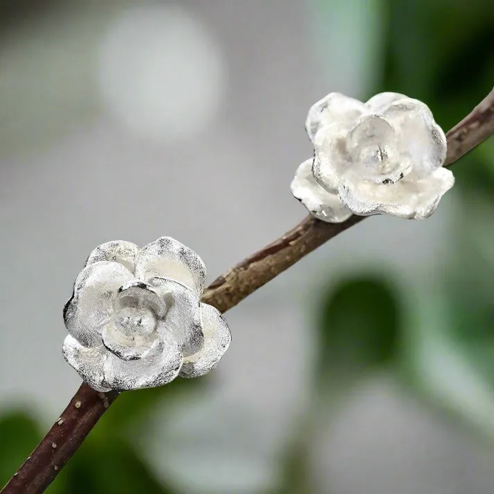 Elegant Vintage Camellia Flower Stud Earrings