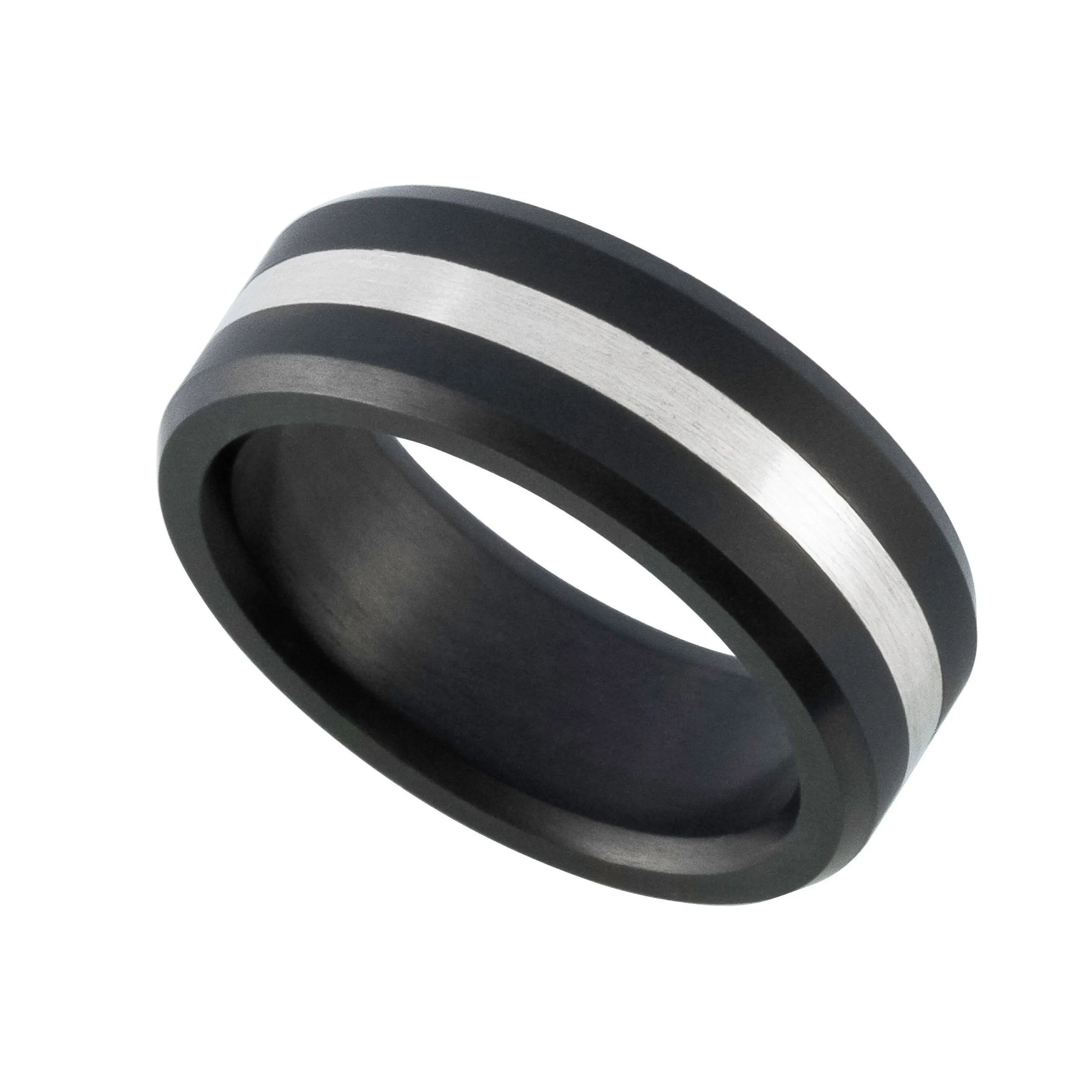 Elysium Matte Black Diamond Wedding Ring with Platinum Inlay