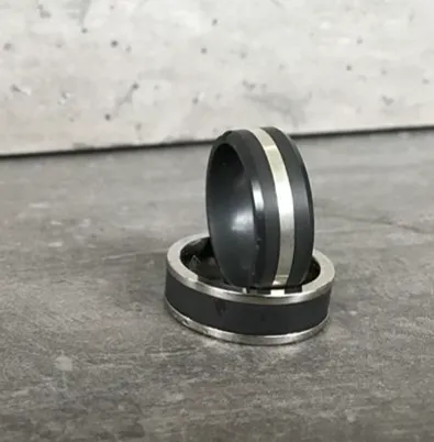 Elysium Matte Black Diamond Wedding Ring with Platinum Inlay