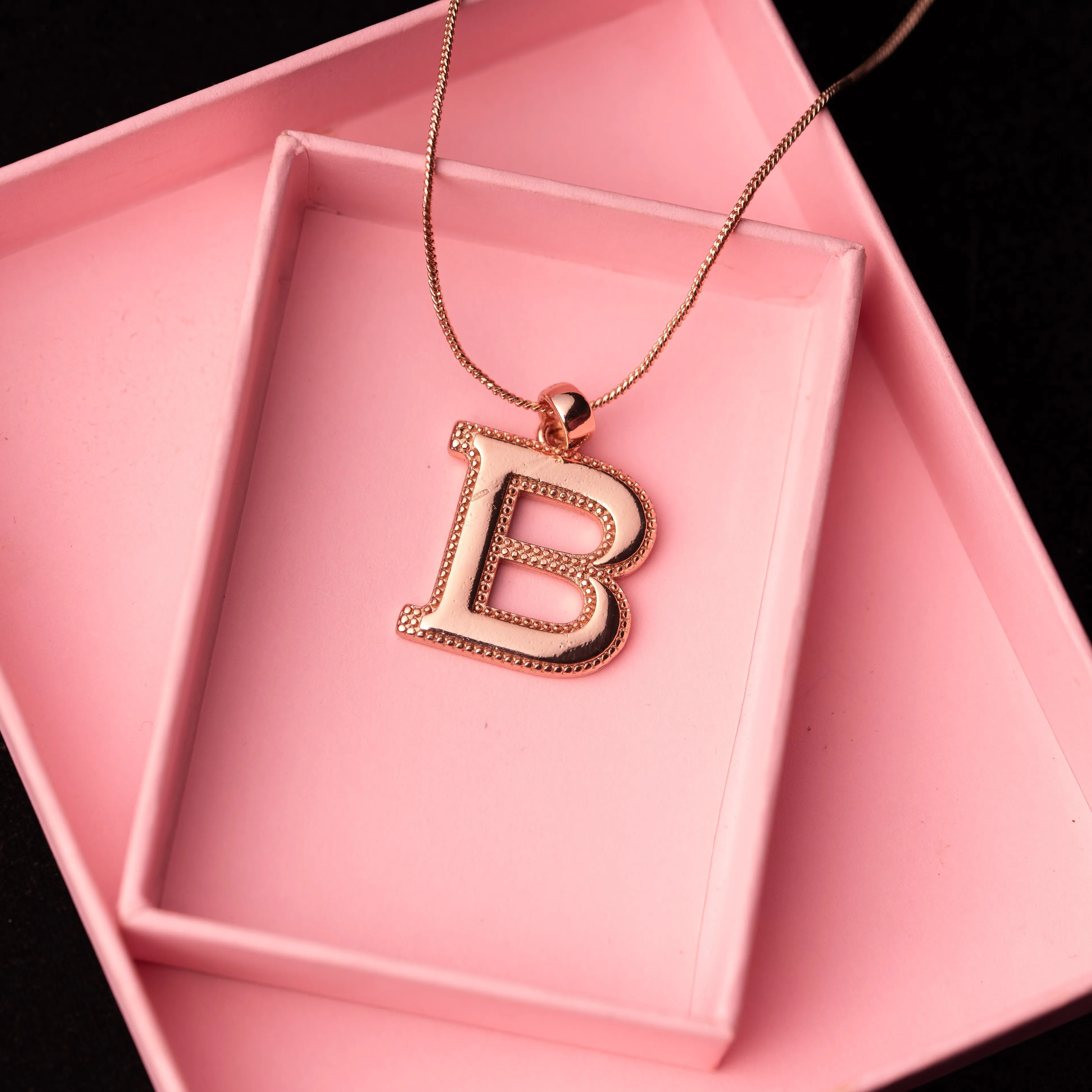 Estele Rosegold Plated "B" Letter Charm Pendant for Women / Girls