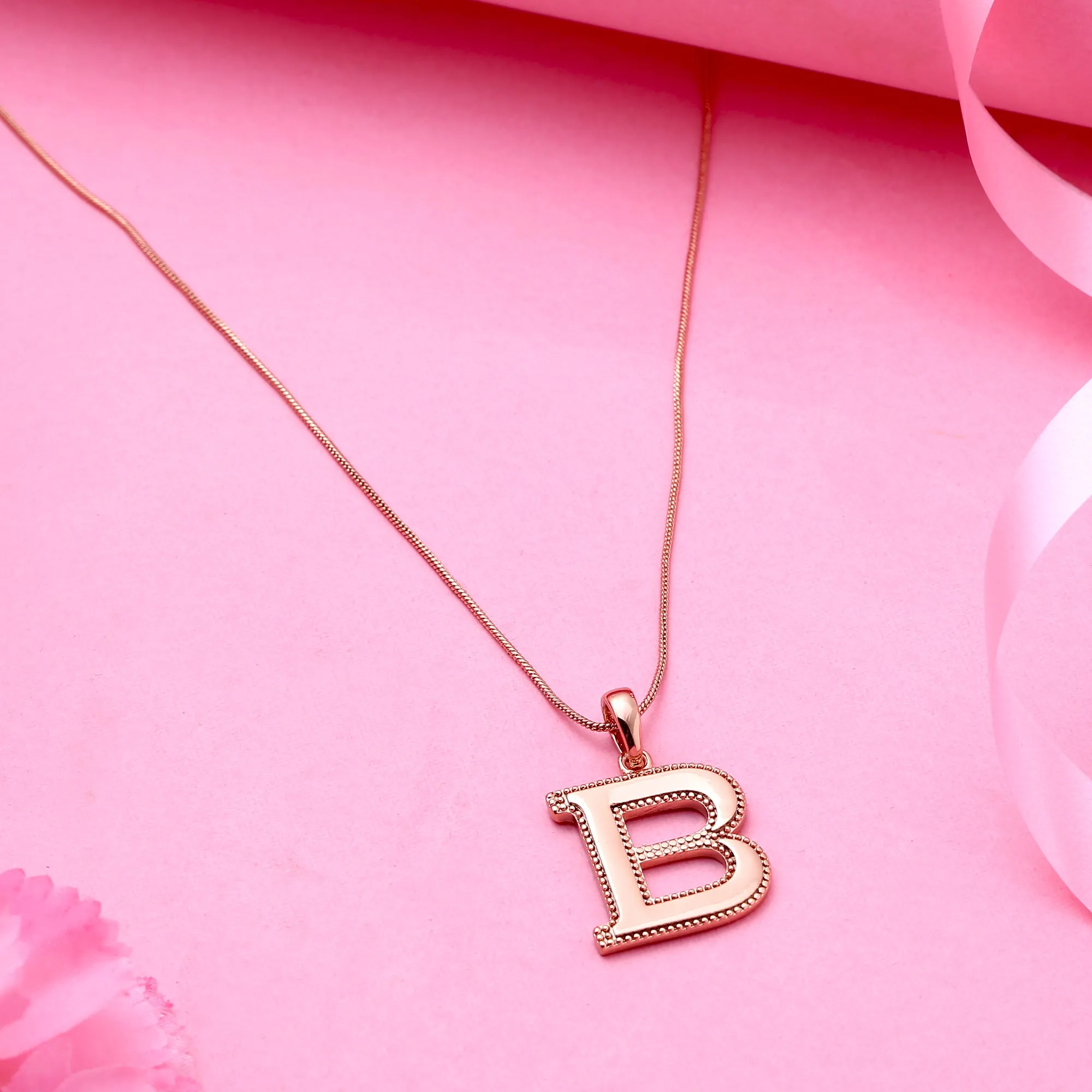 Estele Rosegold Plated "B" Letter Charm Pendant for Women / Girls