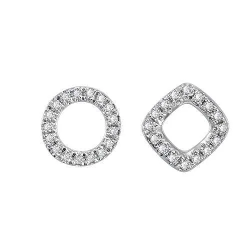 FANCIME Danity Square & Circle 14K Solid White Gold Earrings