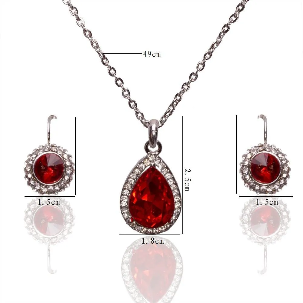 Fashion 18k Silver Plated Austrian Crystal Water Drop Leaves Earrings Necklace Jewelry sets Classic Wedding Dress For Women