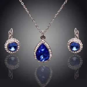 Fashion 18k Silver Plated Austrian Crystal Water Drop Leaves Earrings Necklace Jewelry sets Classic Wedding Dress For Women