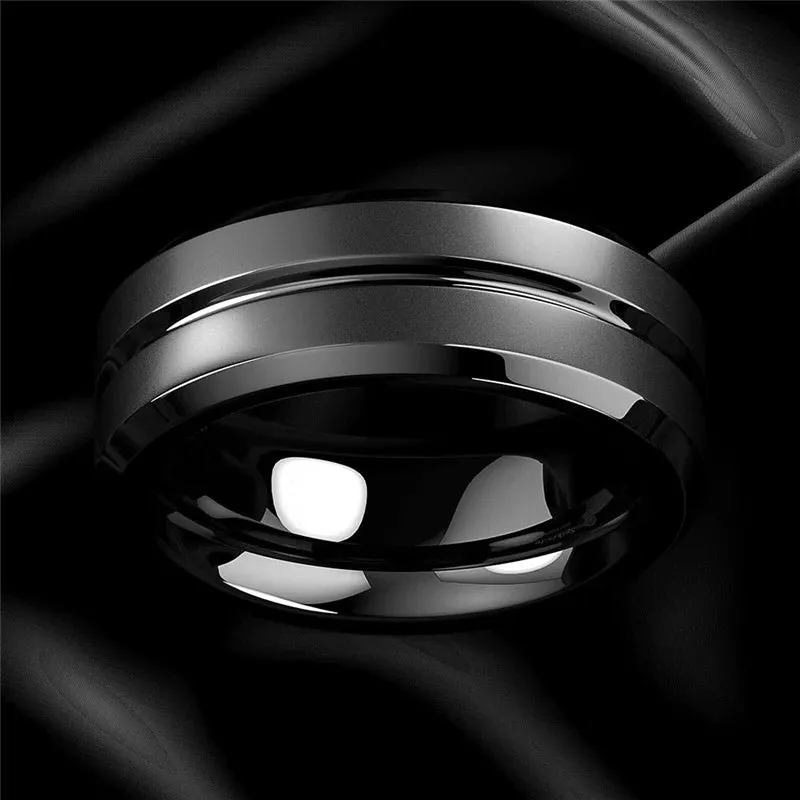 Fashion 8mm Men Ring Black Groove Matte Stainless Steel Rings Wedding Engagement Jewelry Anniversary Birthday Gift Men Rings