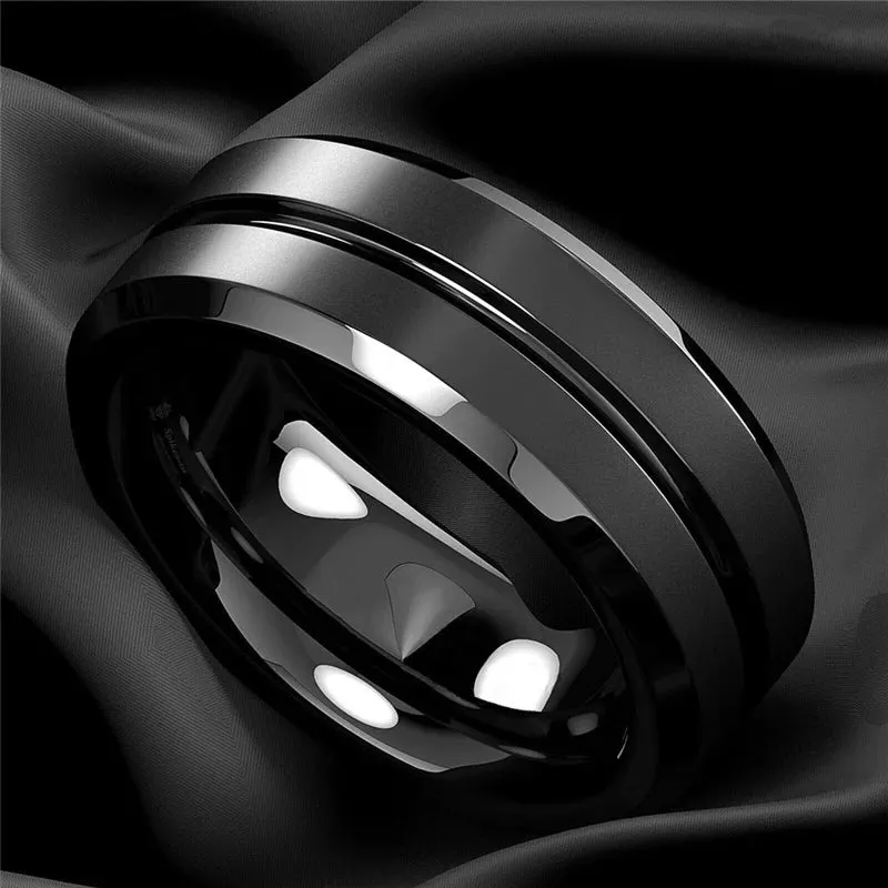 Fashion 8mm Men Ring Black Groove Matte Stainless Steel Rings Wedding Engagement Jewelry Anniversary Birthday Gift Men Rings