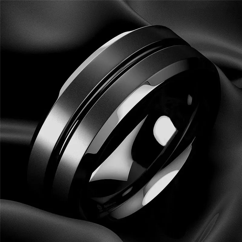 Fashion 8mm Men Ring Black Groove Matte Stainless Steel Rings Wedding Engagement Jewelry Anniversary Birthday Gift Men Rings