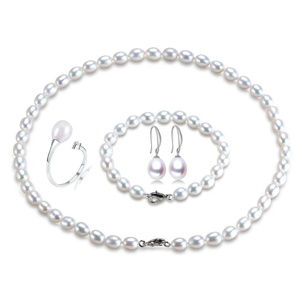 Fashion Jewelry sets AAAA High quality Genuine Freshwater pearl jewelry 4pcs 925 sterling silver jewelry