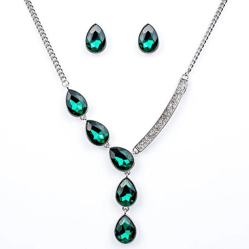 Fashion Jewelry Sets Crystal Necklace Green Crystal Wedding Jewelry New High Quality Party Gifts