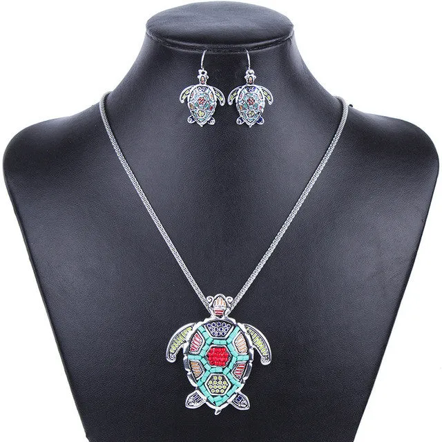 Fashion Jewelry Sets High Quality Gold Plated Beads Multicolor Sea turtle Design Woman's Necklace Set Wedding Jewelry