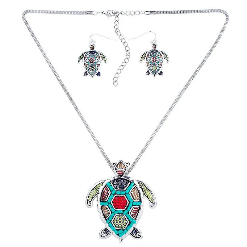 Fashion Jewelry Sets High Quality Gold Plated Beads Multicolor Sea turtle Design Woman's Necklace Set Wedding Jewelry