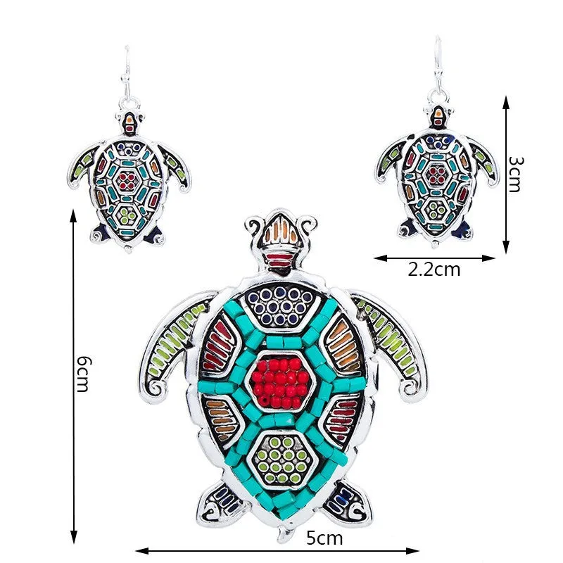 Fashion Jewelry Sets High Quality Gold Plated Beads Multicolor Sea turtle Design Woman's Necklace Set Wedding Jewelry