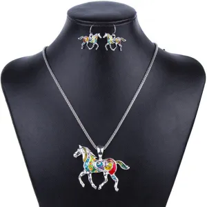 Fashion Jewelry Sets High Quality Gold Plated Multicolor Horse Design Woman's Necklace Set Wedding Jewelry Party Gifts