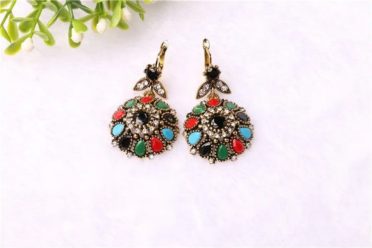 Fashion New Bohemia Necklace Earrings Jewelry Sets For Women Vintage Black Stone Filled Crystal Necklace Earrings