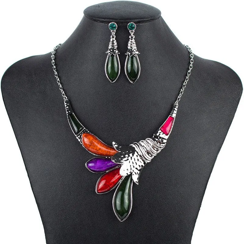 Fashion Red Jewelry Sets Woman's Necklace Earring Set Wedding Jewelry Sets New High Quality Peacock Design