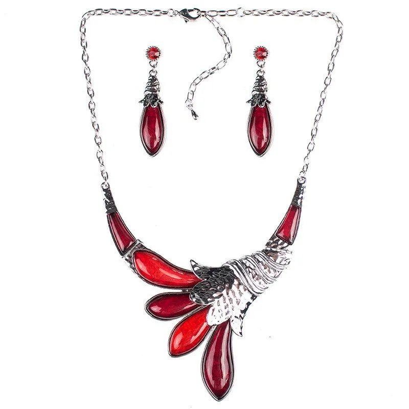 Fashion Red Jewelry Sets Woman's Necklace Earring Set Wedding Jewelry Sets New High Quality Peacock Design