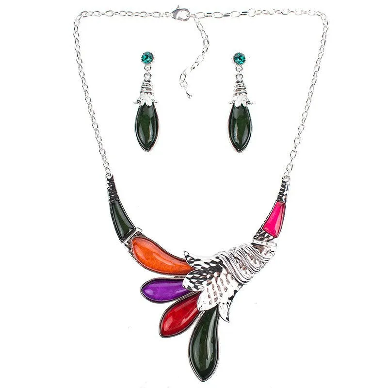 Fashion Red Jewelry Sets Woman's Necklace Earring Set Wedding Jewelry Sets New High Quality Peacock Design