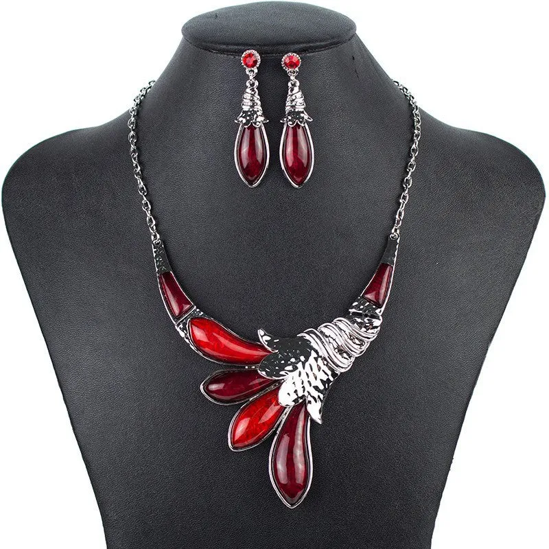 Fashion Red Jewelry Sets Woman's Necklace Earring Set Wedding Jewelry Sets New High Quality Peacock Design