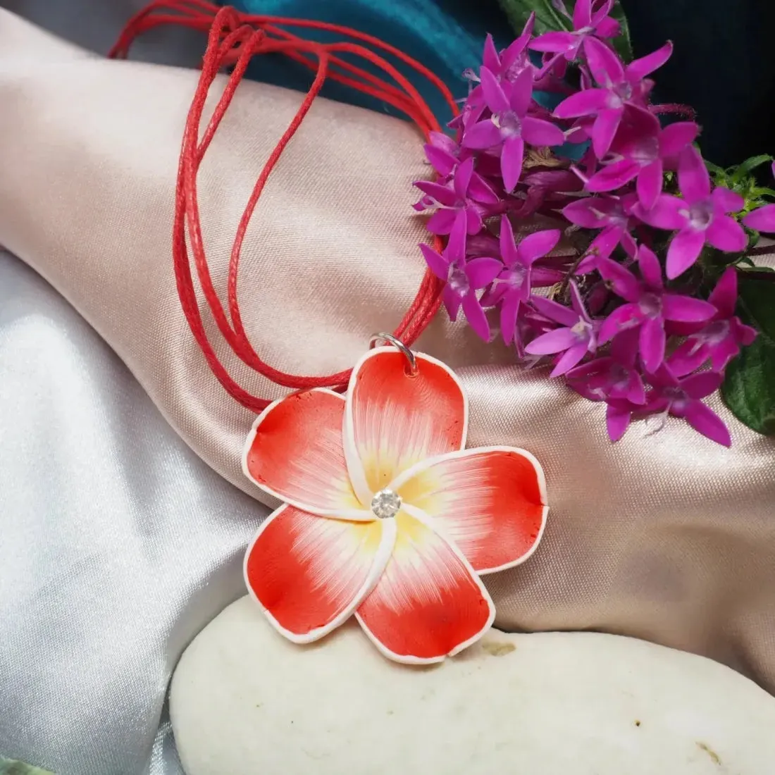 Flirty Plumeria Red Pendant Hawaiian Necklace