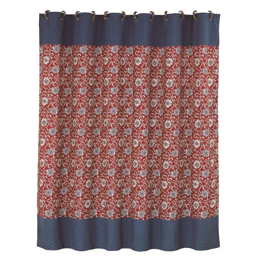 Floral shower curtain with blue detail, 72x72