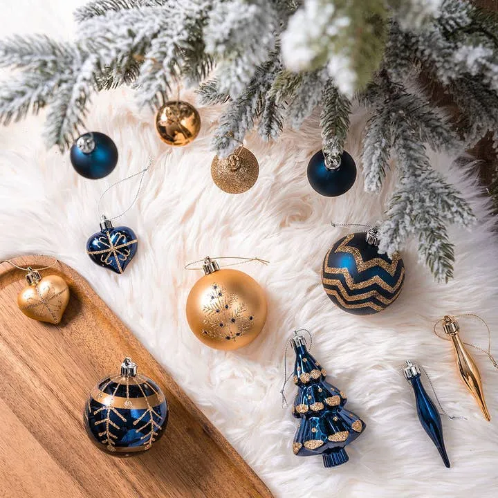 Glam and Glittered Gold and Blue Elegant Christmas Ornament